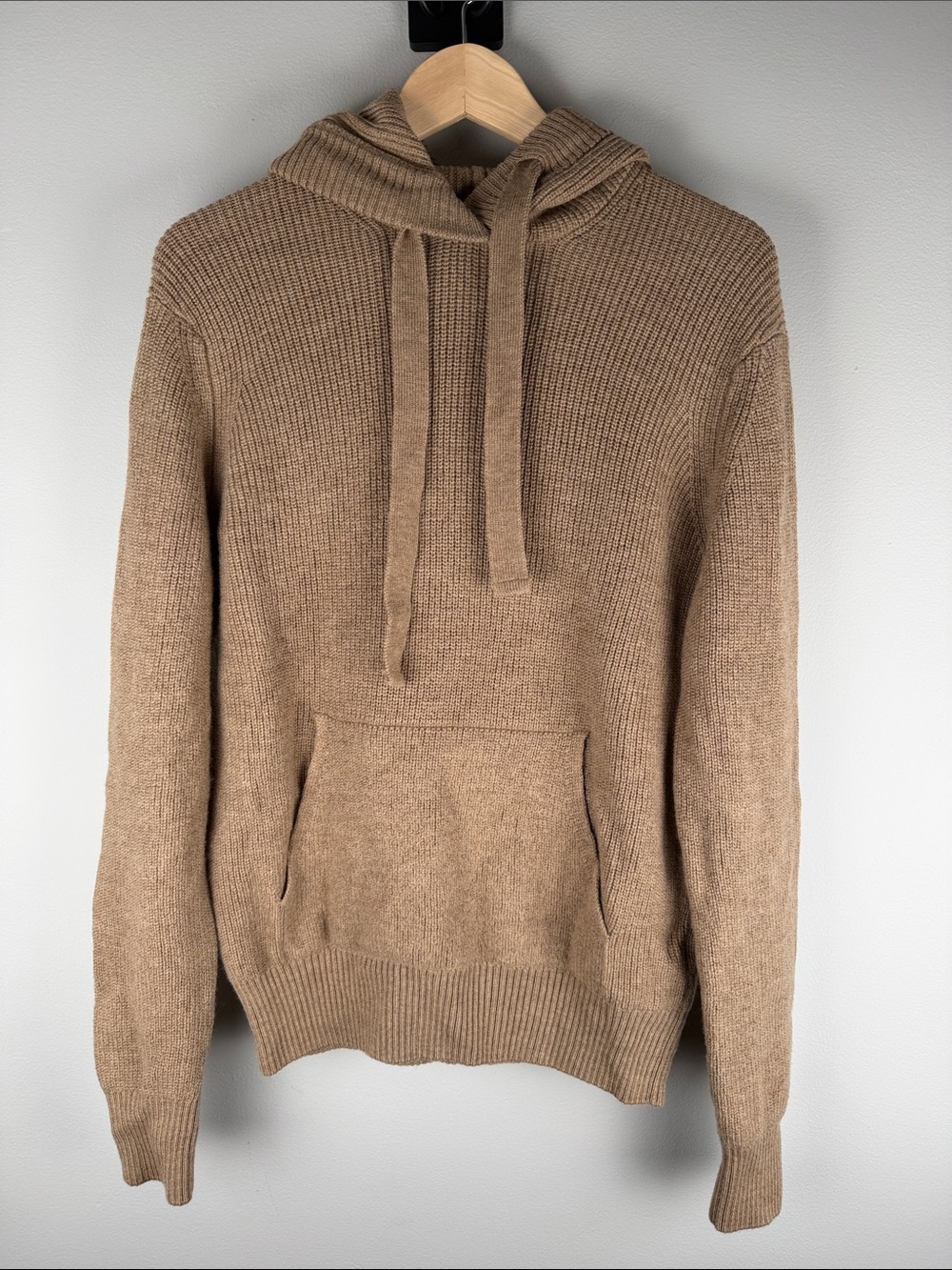 Saks Fifth Avenue unisex Tan Hooded Wool Sweater Cabincore Earthy Lounge Size M